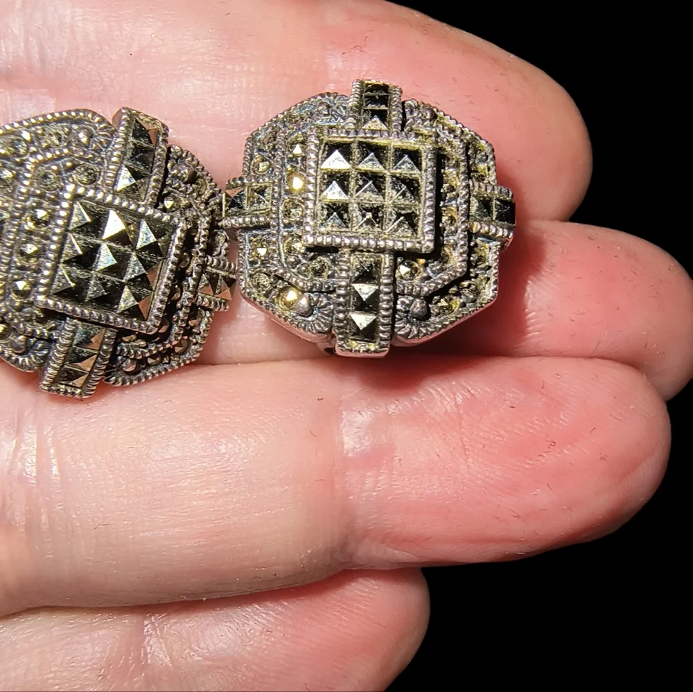 Judith Jack Signed Vintage Art Deco Marcasite & Sterling Silver Earrings